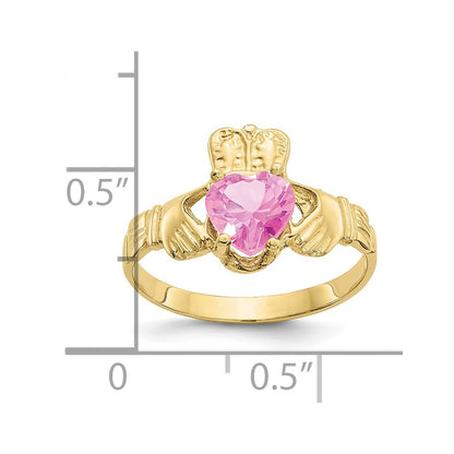 10k October Pink Birthstone Claddagh Ring