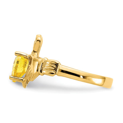 10k November Yellow Birthstone Claddagh Ring