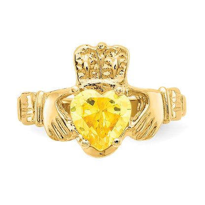 10k November Yellow Birthstone Claddagh Ring