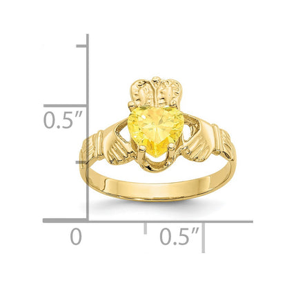 10k November Yellow Birthstone Claddagh Ring