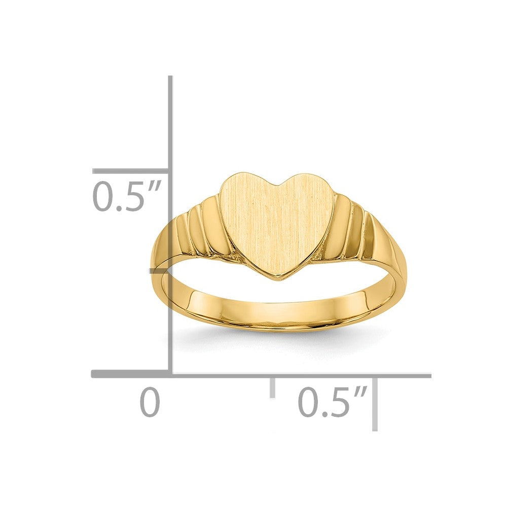10K Satin 7.0x6.5mm Heart Size 3.5 Closed Back Baby / Childs Signet Ring