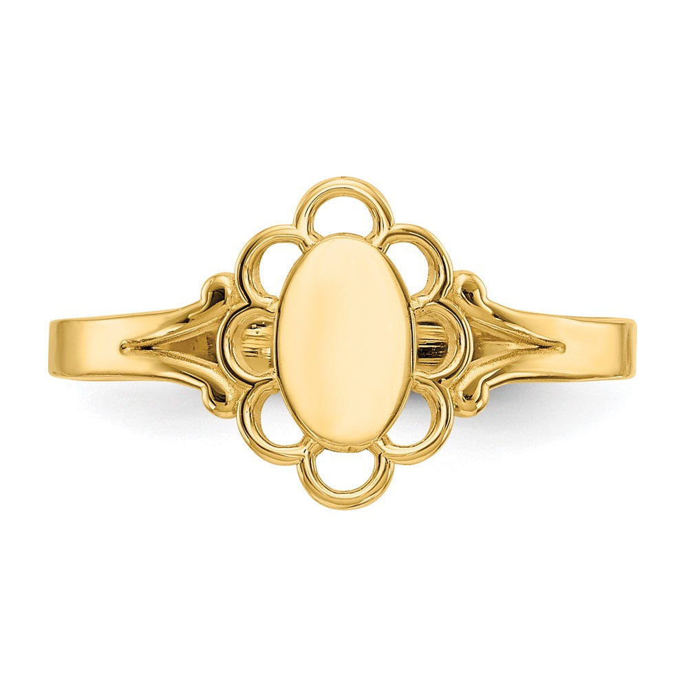 10K Polished Center Filigree Oval Size 4.5 Baby / Childs Signet Ring