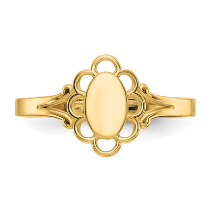 10K Polished Center Filigree Oval Size 4.5 Baby / Childs Signet Ring