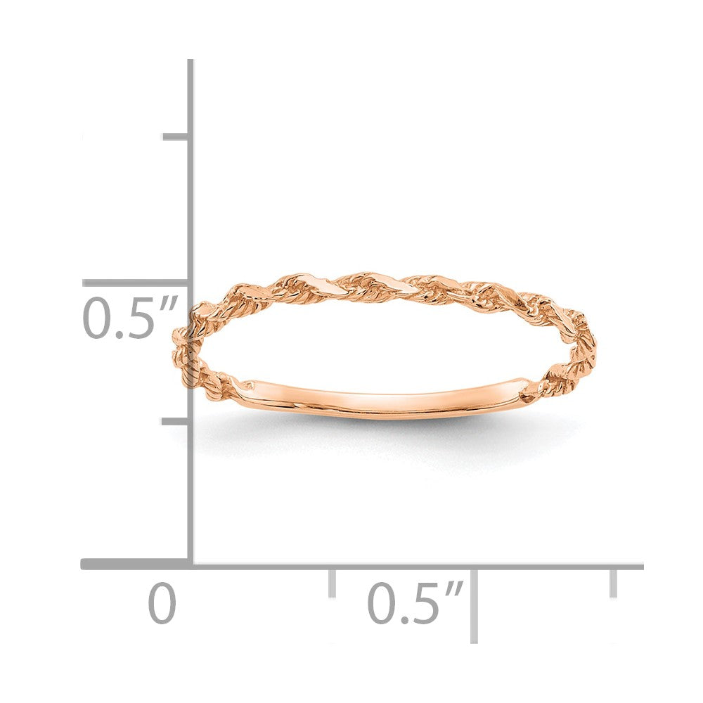 10K Rose Gold Diamond-cut Textured 2mm Rope Band Ring