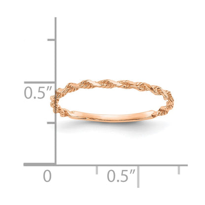 10K Rose Gold Diamond-cut Textured 2mm Rope Band Ring
