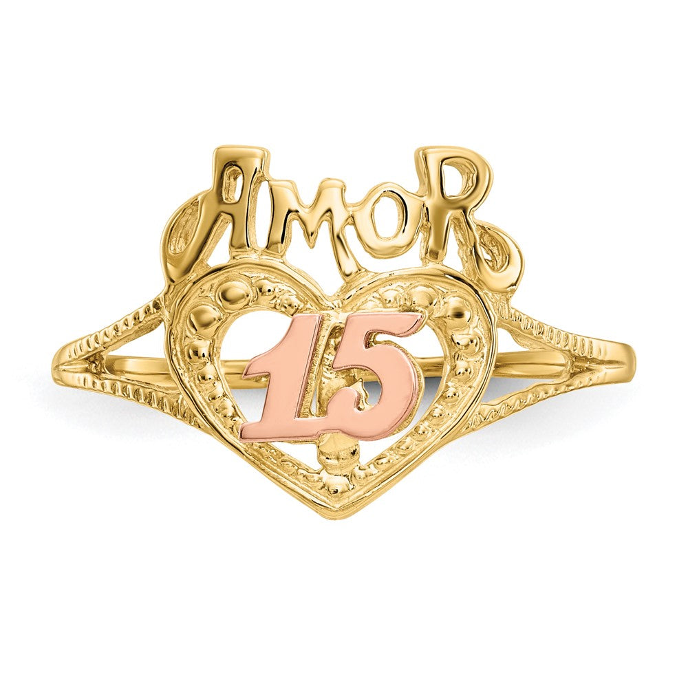 10k Two-Tone AMOR 15 Heart Ring