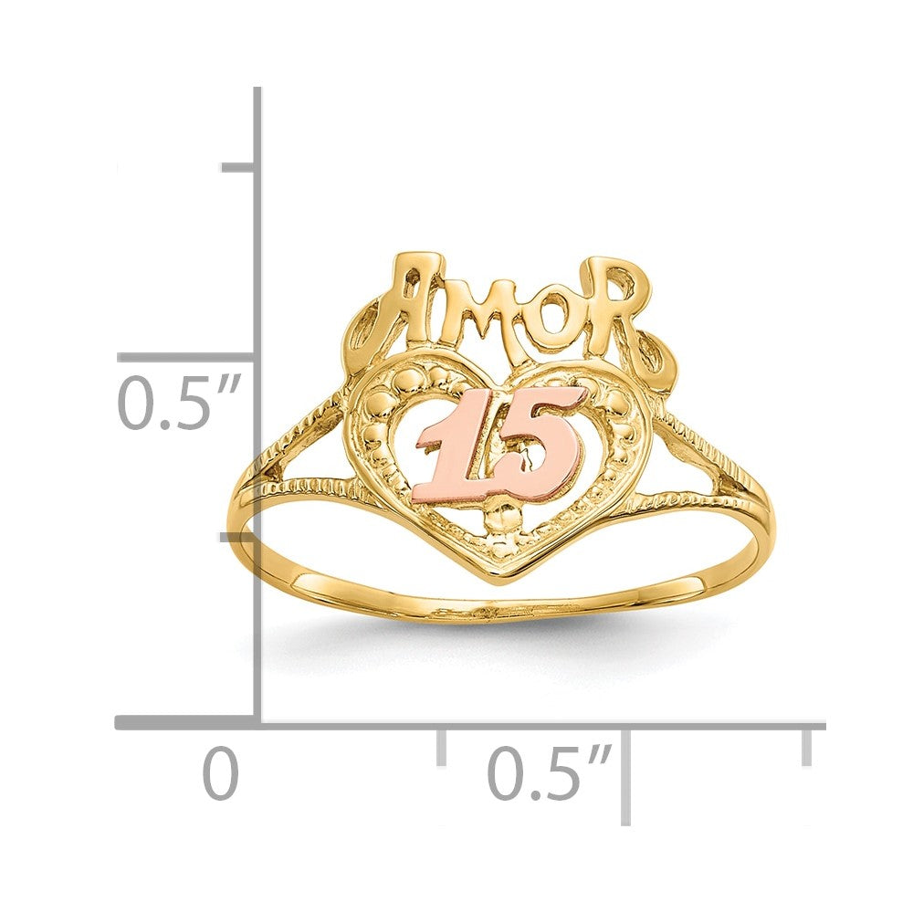 10k Two-Tone AMOR 15 Heart Ring