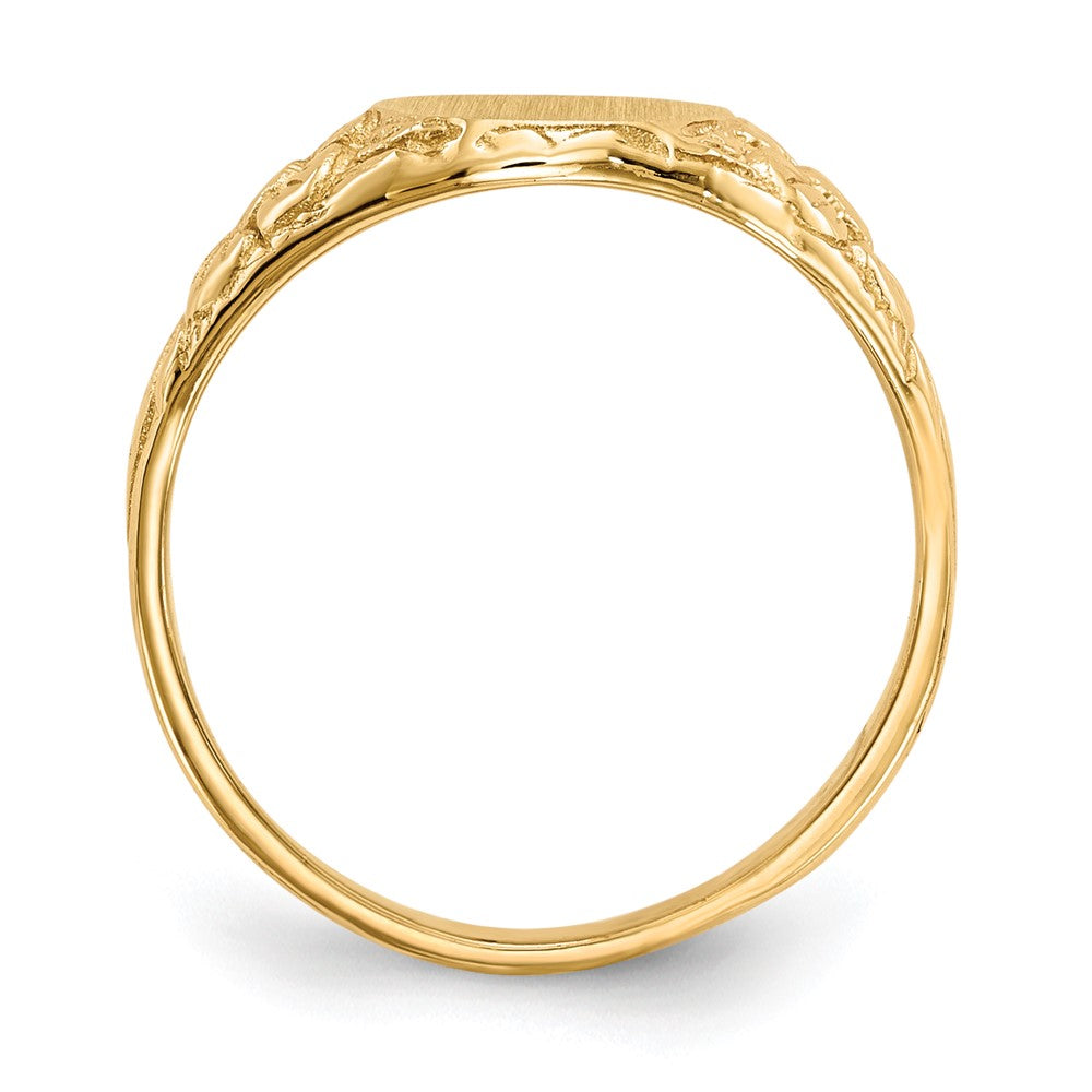 10k 10.0x8.0mm Oval Floral Closed Back Signet Ring