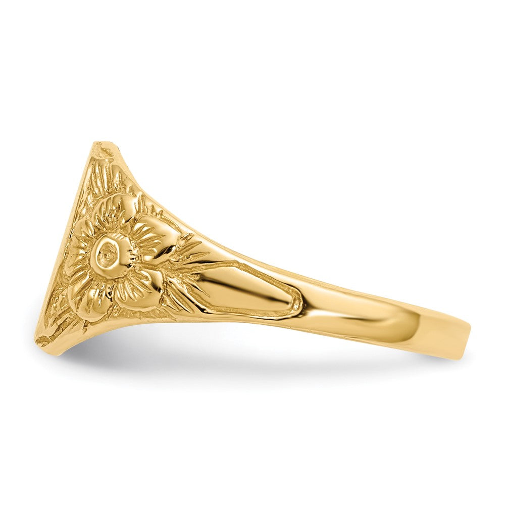 10k 10.0x8.0mm Oval Floral Closed Back Signet Ring