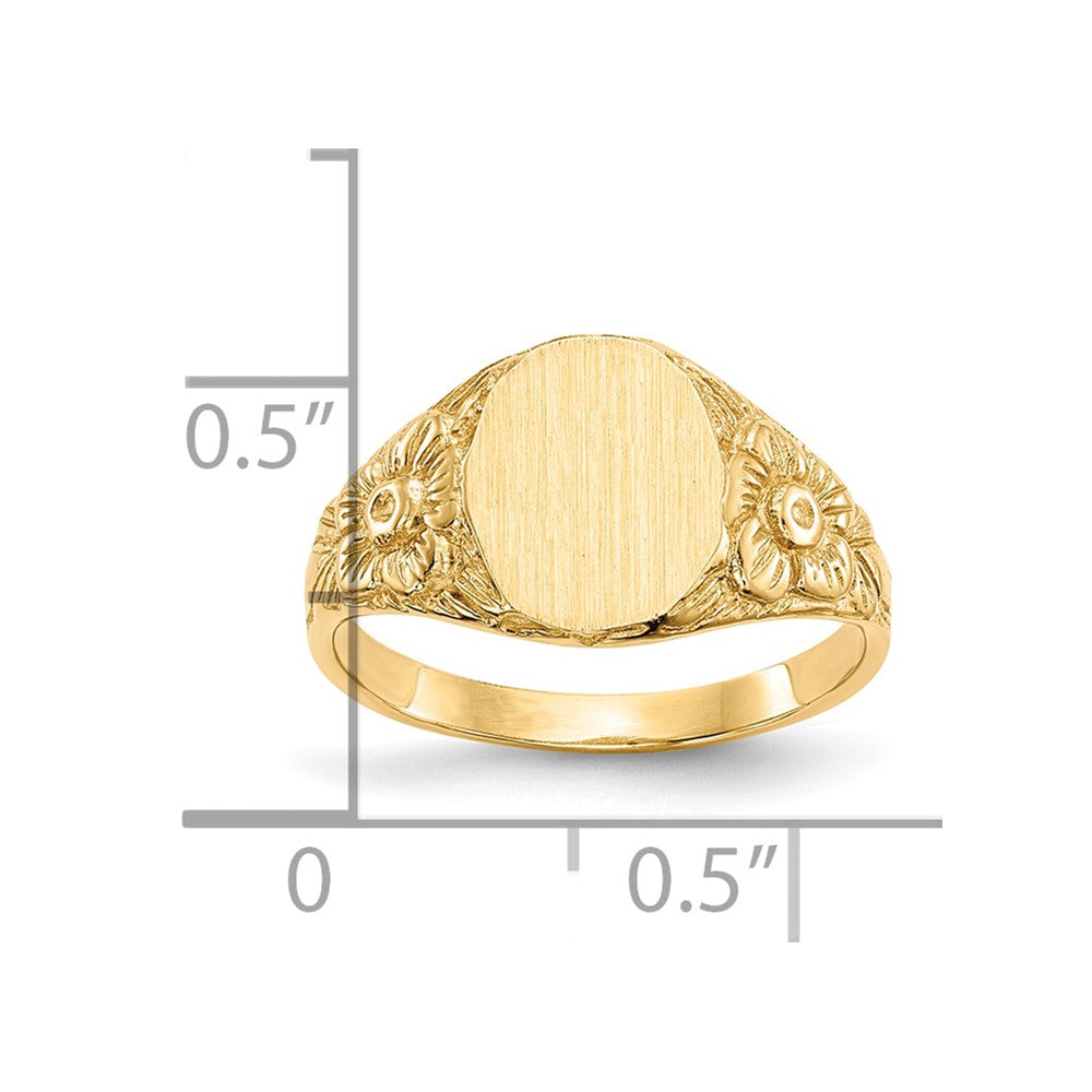 10k 10.0x8.0mm Oval Floral Closed Back Signet Ring