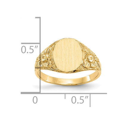 10k 10.0x8.0mm Oval Floral Closed Back Signet Ring