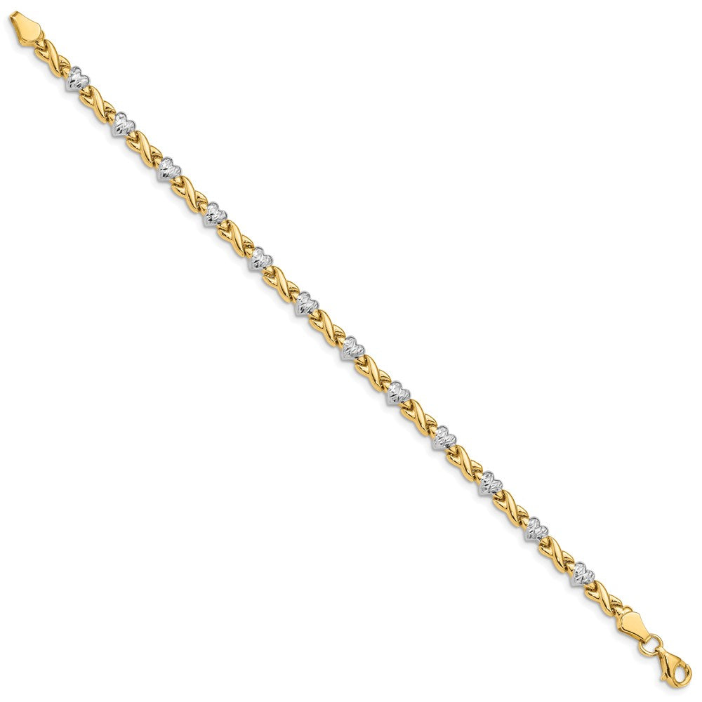 10k and White Rhodium Polished and Textured X-and-Heart 7 inch Bracelet