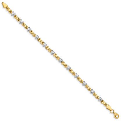 10k and White Rhodium Polished and Textured X-and-Heart 7 inch Bracelet
