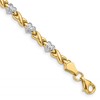 10k and White Rhodium Polished and Textured X-and-Heart 7 inch Bracelet