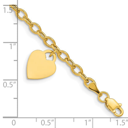 10k Polished Engravable 10.5mm Heart Disc 10 inch Anklet