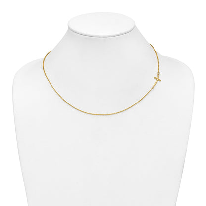 10k Small Sideways Curved Cross 19 inch Necklace