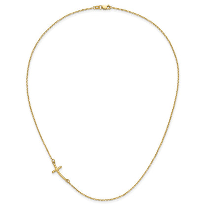 10k Small Sideways Curved Cross 19 inch Necklace