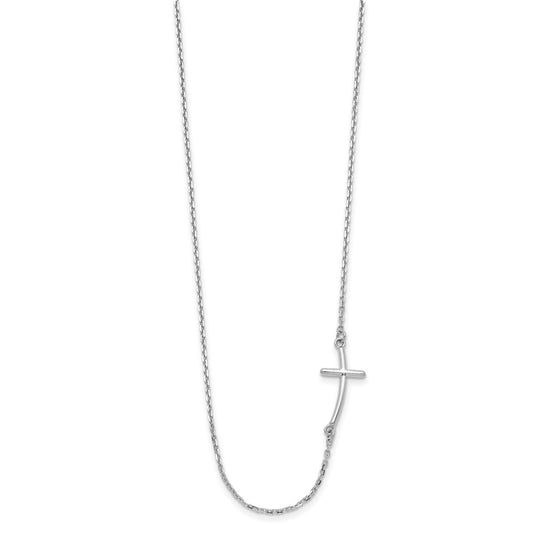 10k White Gold Small Sideways Curved Cross 19 inch Necklace