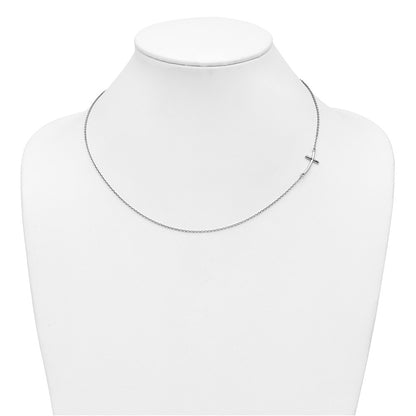 10k White Gold Small Sideways Curved Cross 19 inch Necklace