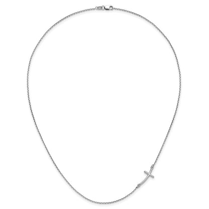 10k White Gold Small Sideways Curved Cross 19 inch Necklace