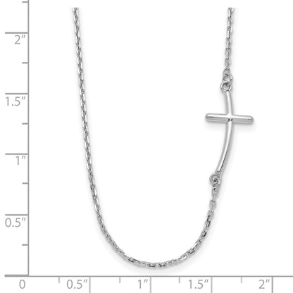 10k White Gold Small Sideways Curved Cross 19 inch Necklace