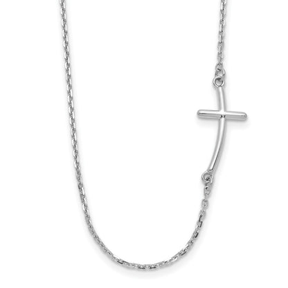 10k White Gold Small Sideways Curved Cross 19 inch Necklace