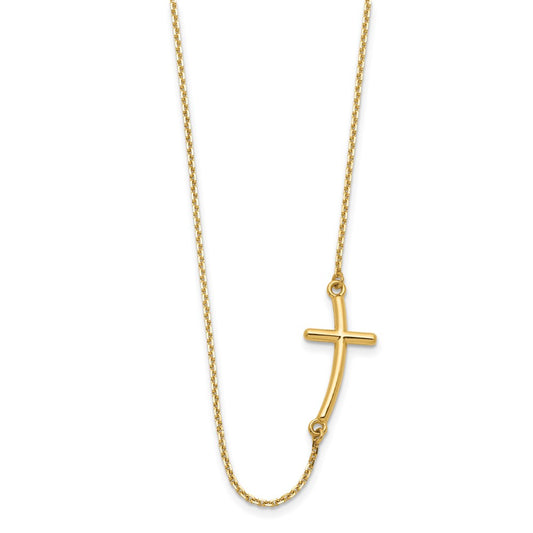 10k Large Sideways Curved Cross 19 inch Necklace