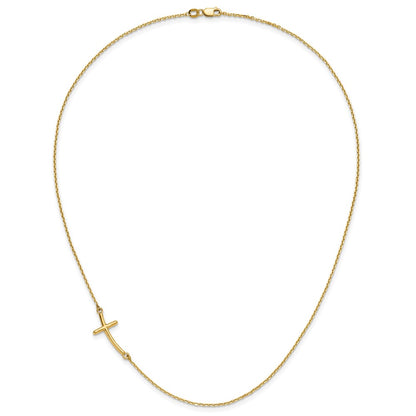 10k Large Sideways Curved Cross 19 inch Necklace