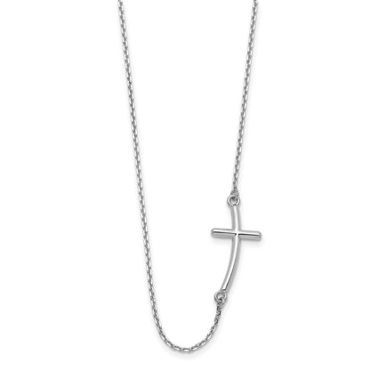 10k White Gold Large Sideways Curved Cross 19 inch Necklace