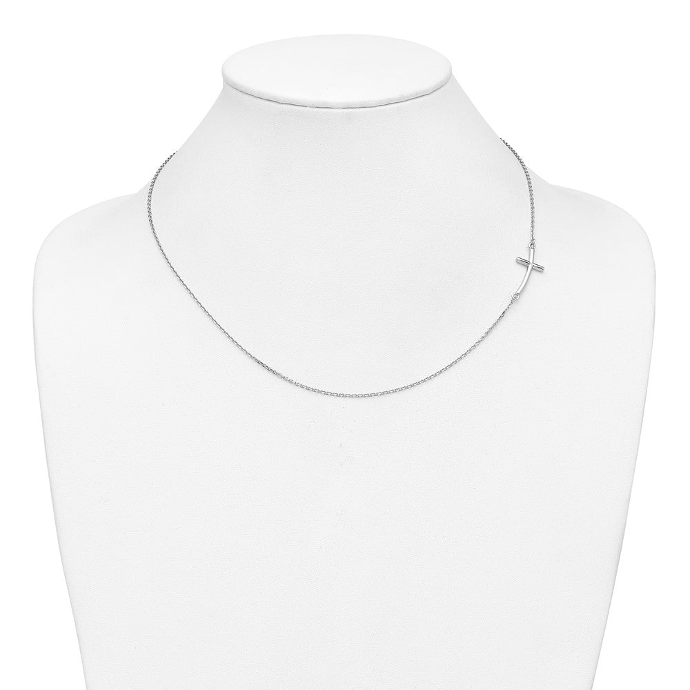10k White Gold Large Sideways Curved Cross 19 inch Necklace