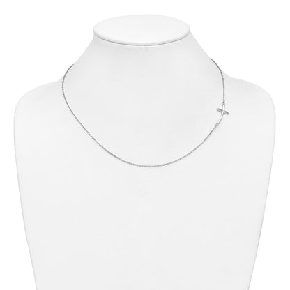 10k White Gold Large Sideways Curved Cross 19 inch Necklace