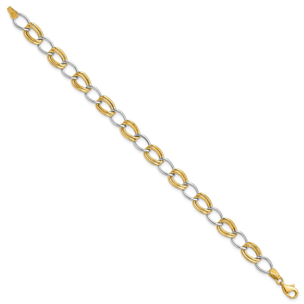 10K Two-Tone 8mm Polished Open Curb Link 7.5 inch Bracelet