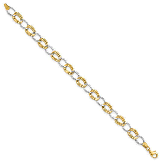 10K Two-Tone 8mm Polished Open Curb Link 7.5 inch Bracelet