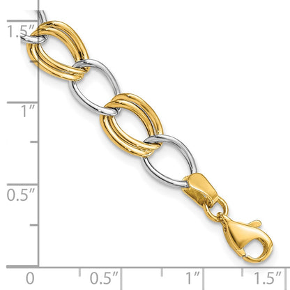 10K Two-Tone 8mm Polished Open Curb Link 7.5 inch Bracelet