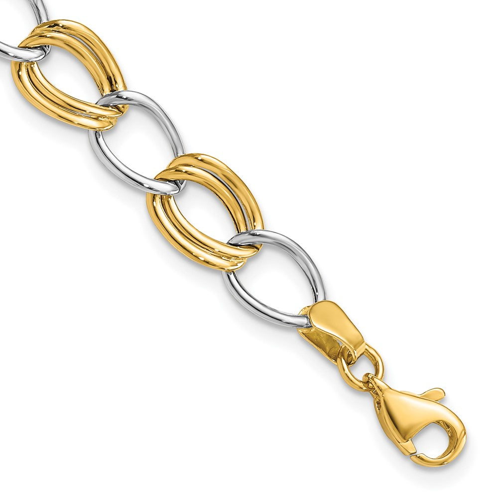 10K Two-Tone 8mm Polished Open Curb Link 7.5 inch Bracelet