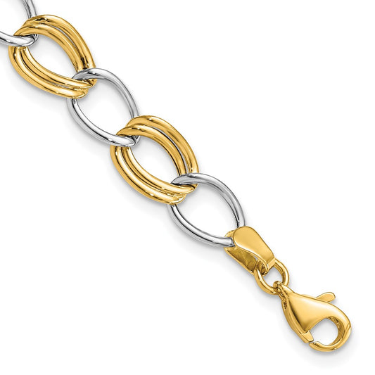 10K Two-Tone 8mm Polished Open Curb Link 7.5 inch Bracelet