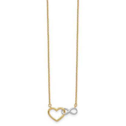 10k and White Rhodium Heart Intertwined with Infinity Symbol 17 inch Necklace