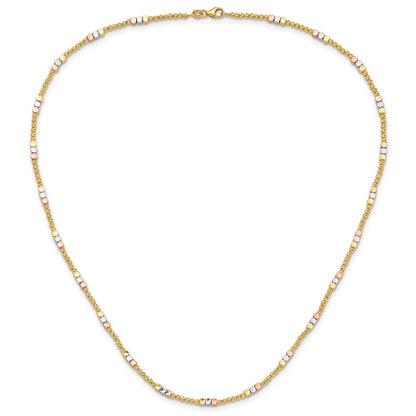 10K Tri-color Diamond-cut Beaded 18in Necklace