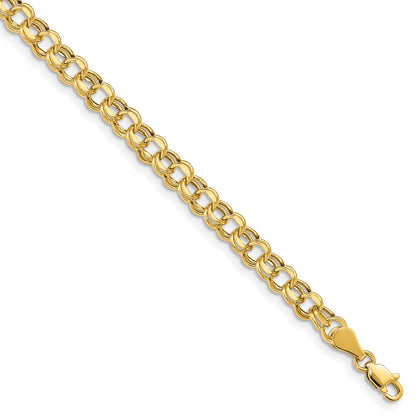 10k Lite 5mm Hollow Diamond-cut Double Link 7.25 inch Charm Bracelet