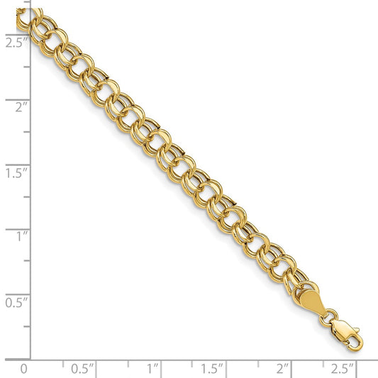 10k Lite 5.5mm Hollow Diamond-cut Double Link 7 inch Charm Bracelet
