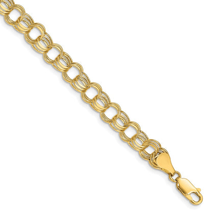 10k Lite 7mm Semi-solid Diamond-cut Triple Link 7.25 inch Charm Bracelet