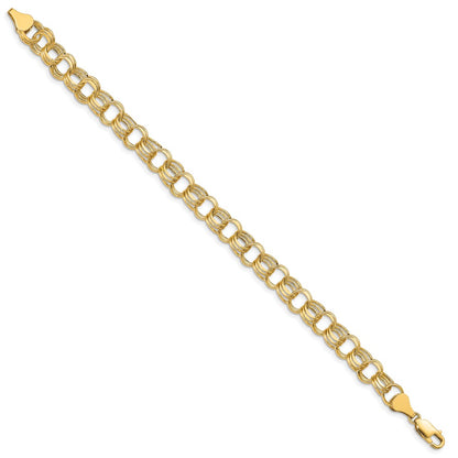 10k Lite 8mm Semi-solid Diamond-cut Triple Link 7.25 inch Charm Bracelet