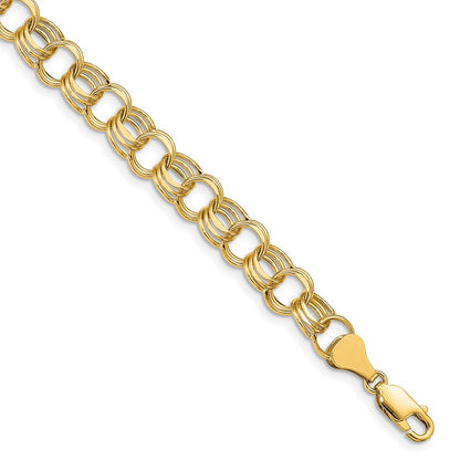 10k Lite 8mm Semi-solid Diamond-cut Triple Link 7.25 inch Charm Bracelet