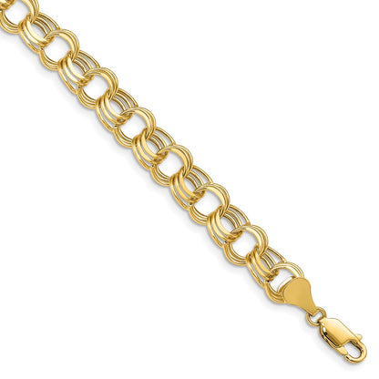 10k Lite 8.5mm Semi-solid Diamond-cut Triple Link 7.25 inch Charm Bracelet