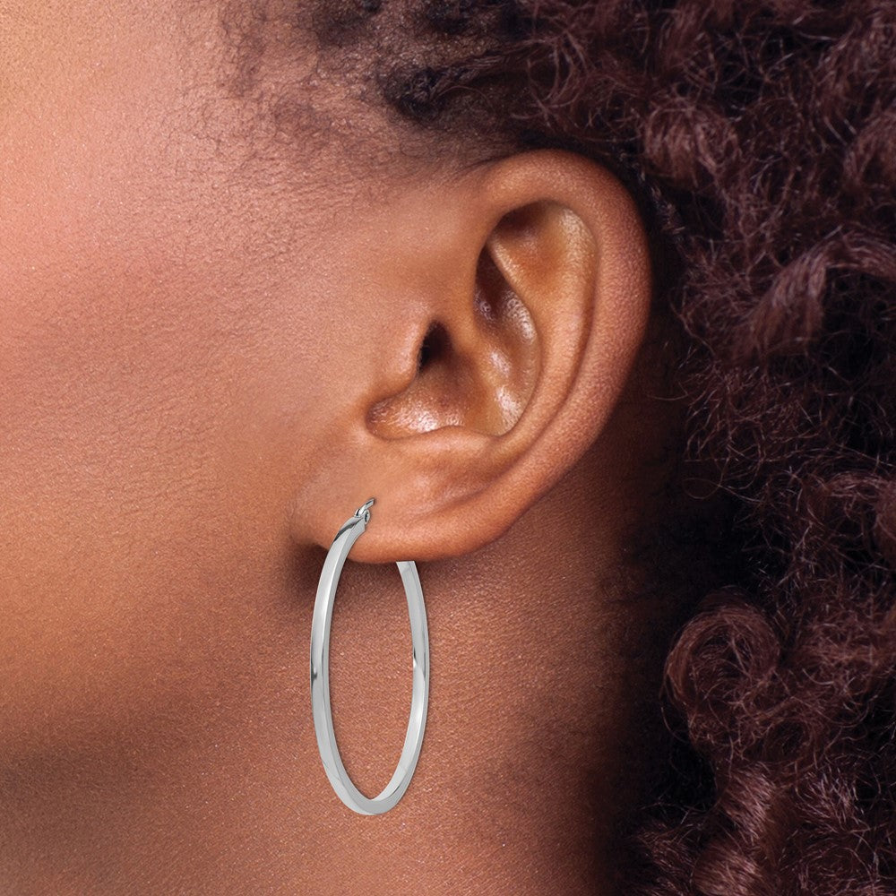 10k White Gold 2mm Square Tube Hoops