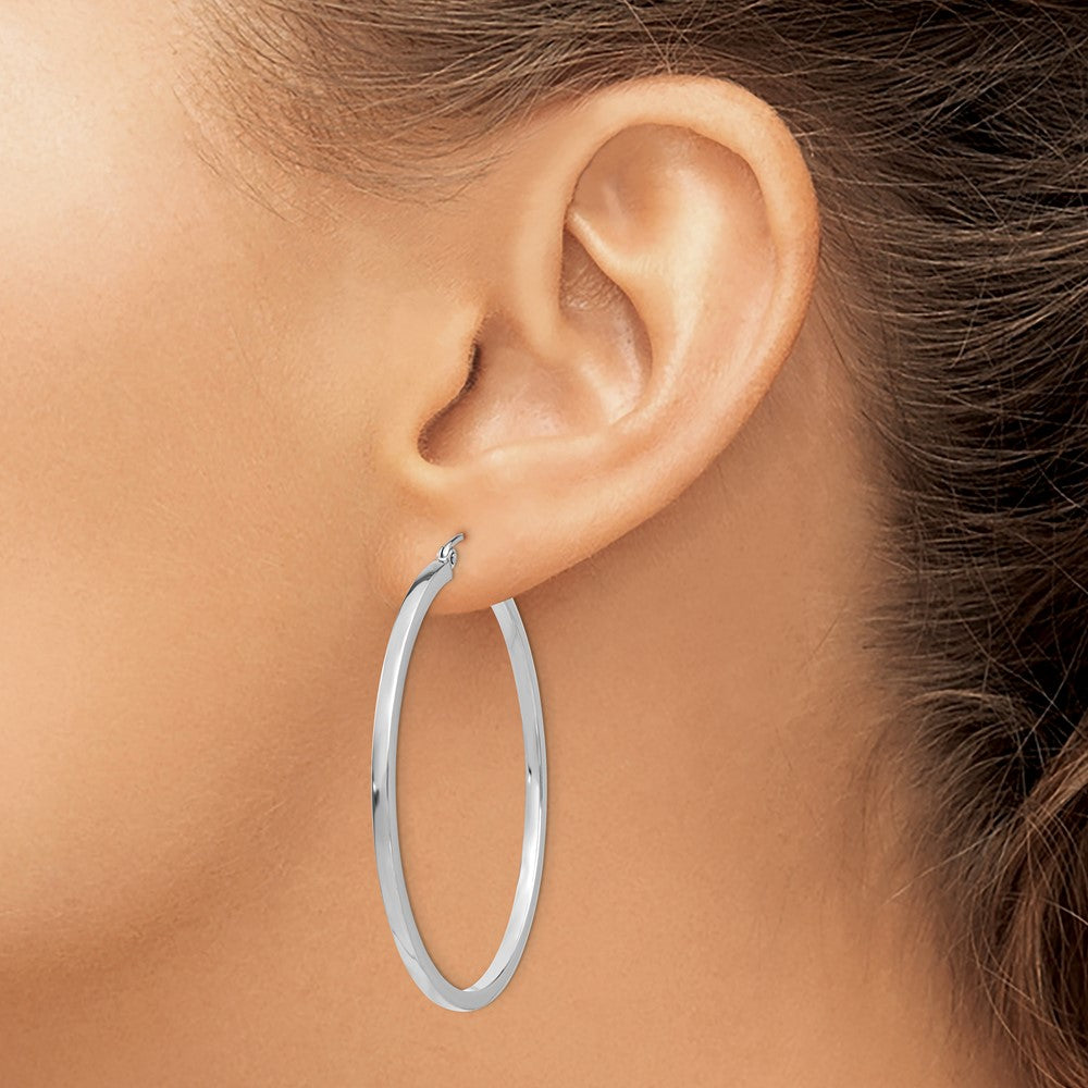 10k White Gold 2mm Square Tube Hoops