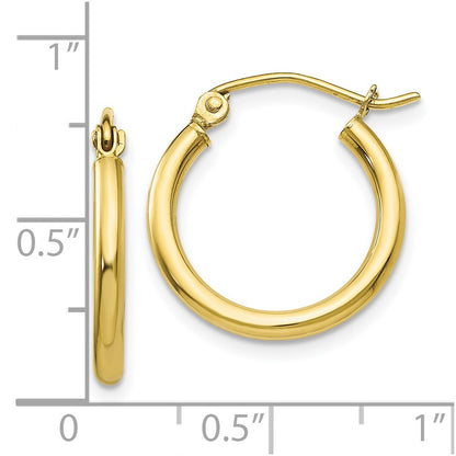 10K Polished 2mm Tube Hoop Earrings