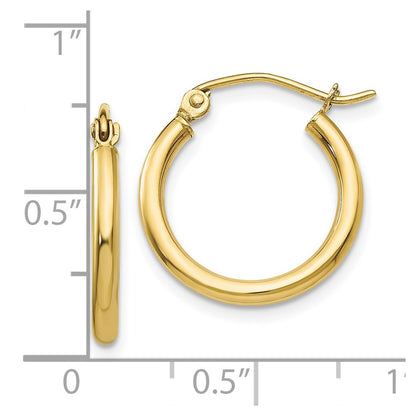 10K Polished 2mm Lightweight Tube Hoop Earrings