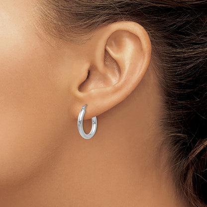 10k White Gold Polished 3mm Lightweight Tube Hoop Earrings