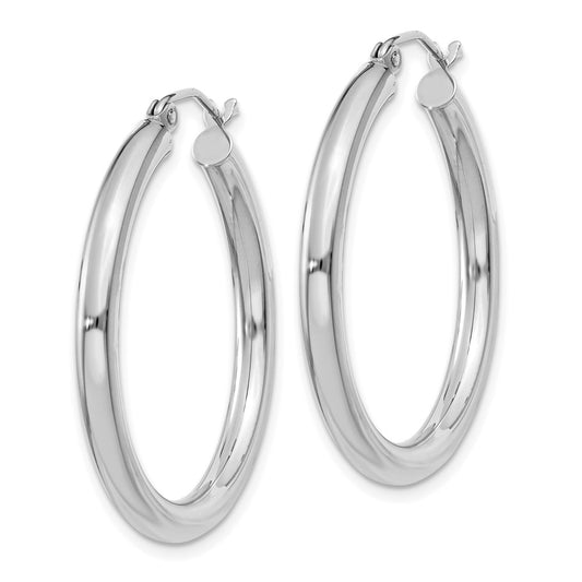 10k White Gold Polished 3mm Lightweight Tube Hoop Earrings